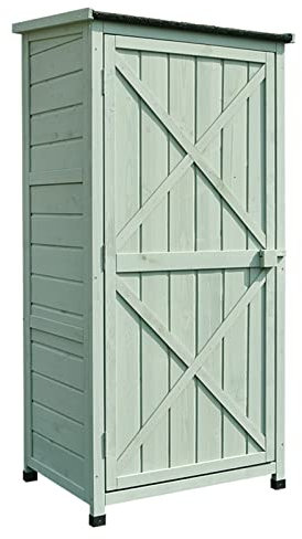 SGKOMN Cobertizo de jardín, Armario para Herramientas de jardín al Aire Libre, Armario de Madera con Techo de lámina Impermeable, cobertizo Vertical de Madera de una Puerta con Mesa PE(Green)