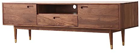 Mueble de TV con cajones y 2 Puertas, Estilo nórdico, Sencillo, para Sala de Estar, con Soporte de Cobre, para Centro de Entretenimiento