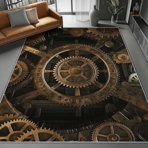 Alfombra Salón Pelo Corto 100 x 150 cm - Retro Textura Metálica Industria Mecánica Imprimir Lavable Antideslizante Alfombras, Negro Suave Esponjoso Franela Alfombra para Salón Dormitorio