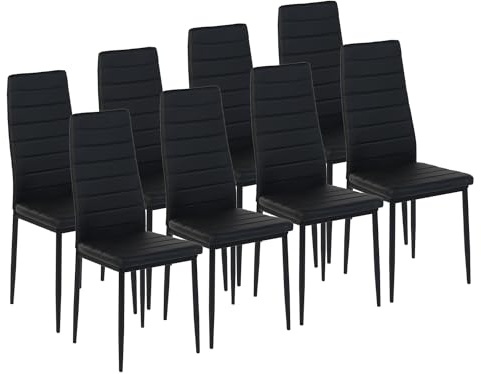 ZECIIYE Esszimmerstühle 8er Set,Küchenstühle Kunstleder mit metallgestell,Hohe rückenlehne,Polsterstuhl Modern für Esszimmer,Wohnzimmer und Küchen,Schwarz