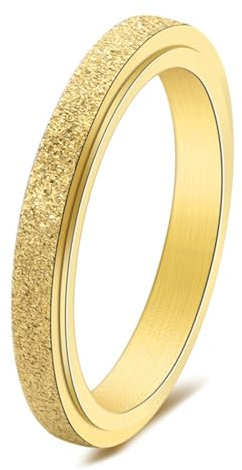 Calefee Antistressringe Edelstahl Damen, Kleine Ringe für Finger Schmal Bandring Drehbar Matt Gold 3 mm Breit, gr. 57