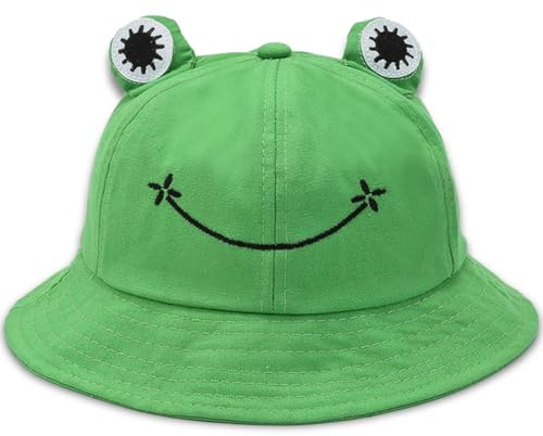 KIRZAX Fischerhut für Erwachsene,Cartoon-Kappe, Baumwolle Anglerhut Frosch Sonnenhut Fischerhut,Frosch-Angler, Strand-Sonnenhut,für Angeln Wandern Camping Outdoor