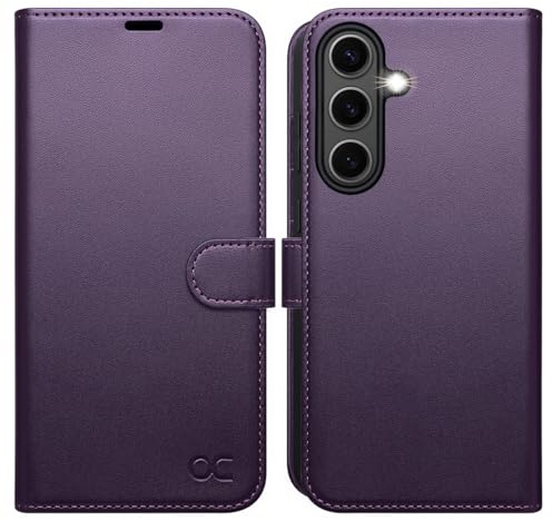 OCASE Hülle für Samsung Galaxy S25 FE 5G Premium Lederhülle Dunkel violett | Klappbar RFID Tasche Magnet Kartenfach Standfunktion Klapphülle Schutzhülle