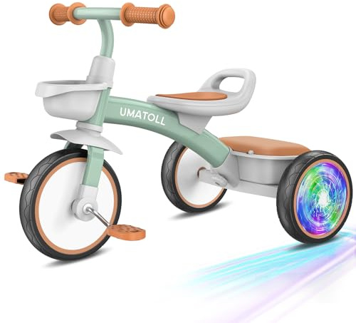 Umatoll Toddler Tricycle for 18 Month to 4 Year Old Boys Girls,Toddler Bike Toys with Adjustable Seat&Light-Up Wheels,Birthday Gift for Age 2-3 (Green)