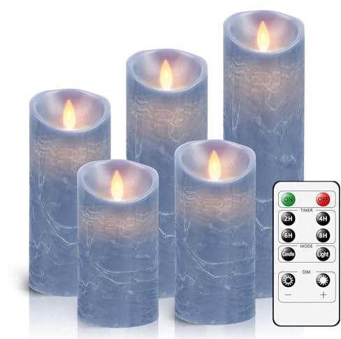 AiiBowy Led Kerzen [5er Set ] Flammenlose Kerze Batteriekerzen, Timer Funktion mit Fernbedienung, Flackernde Tanzende Flamme, LED Stumpenkerzen Home Deko, Weihnachten, Geburtstag, Party (Blau)