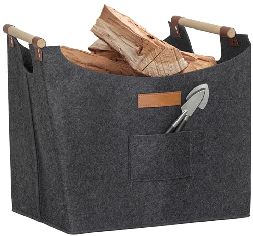 Outsunny Borsa in Feltro per Legna da Ardere 45x32x40 cm Grigio Scuro