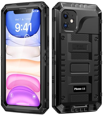 Lanhiem für iPhone 11 Hülle, IP68 Wasserdicht, Armor Metallhülle, Schwarz | Outdoor Robust Case, Panzerhülle mit Displayschutz, 360 Grad Militär Stoßfest Handyhülle für iPhone 11 Schutzhülle