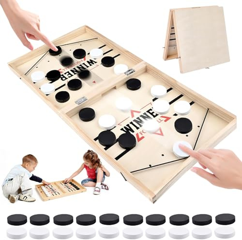 Brettspiel Hockey, Holz Schnell Sling Puck Match-Spiel, Waldspring Faltbar Sling Puck Spiel, Tragbares Schachbrett, Geeignet für Partyspiele,Geeignet für Partyspiele, Weihnachten, Partys(A)