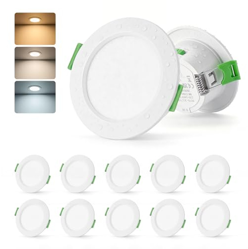 Leselux 4W LED Spots 230V 55mm-68mm Lochmaß, Ultra Flach IP44, 10er Set | 3000K Warmweiß/4000K Neutralweiß/6000K Kaltweiß Nicht Dimmbar 360LM, Einbaustrahler Weiß für Badezimmer Küche Wohnzimmer