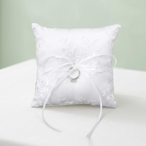 Nogeqi Ring Bearer Pillow, Lace Ring Pillow for Ring Bearer, Wedding Ring Pillows with Bowknot for Ceremony Wedding Party Anniversary