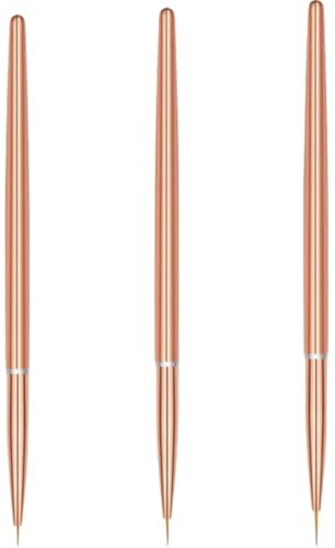 POPETPOP 3 Stück Nagelkunst Pinselset Rosegold Dünne Nageldesign Liner mit Metallgriff Maniküre Nailart Stifte für Gel und Acryllack mit Schutzkappe Reise und Profi