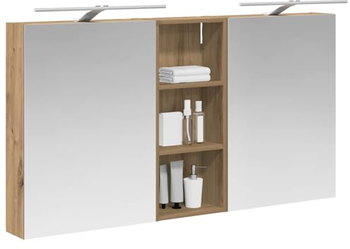 vidaXL Badezimmerschrank-Set 3 pcs 130 x 14,5 x 70 cm Holzwerkstoff, Badezimmer-Schrank, rechteckiger LED-Spiegel, moderner Wand-Organizer, praktischer Platzsparer
