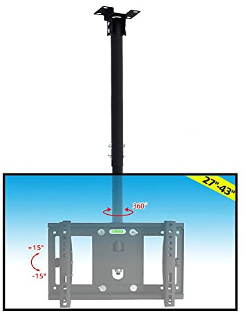 Soporte de techo para TV LCD de 27 a 43 pulgadas y pantallas curvas, altura ajustable, inclinación y giro, soporte VESA máximo de 200 x 200 mm