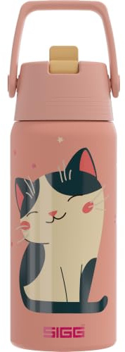Sigg - Isolierte Trinkflasche Kinder - Shield Therm FLIP Purrfect - Auslaufsicher - Spülmaschinenfest - BPA-frei - 90% recycelter Edelstahl - Sport & Schule - Rosa mit Katze - 0.5L