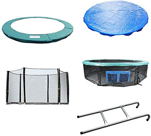 Green Bay 13ft Green Trampoline Replacement Spring Cover Padding Pad & Safety Net & Skirt & Rain Cover & Ladder Bundle