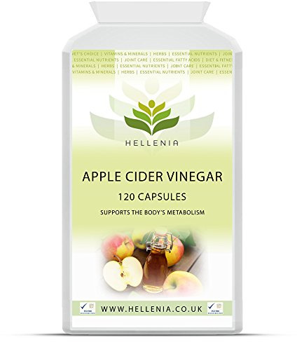 Apple Cider Vinegar 1000mg per Serving | 120 Capsules | Metabolism Support, Blood Sugar Control, PH Balance and Liver Support - High Strength Apple Cider Vinegar - Made in the UK by Hellenia