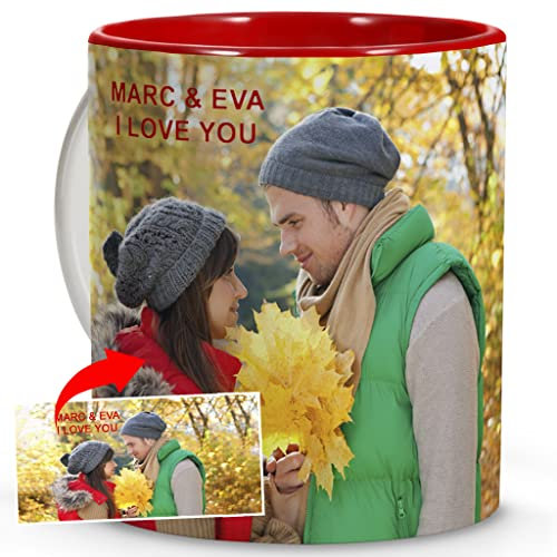 LolaPix Taza Personalizada con Foto y Texto. Regalos Personalizados Originales. Regalos para Parejas. Regalo para Mi Novio. Que Regalar a Tu Pareja. Personalizados con Foto. Taza Amor. Interior Rojo