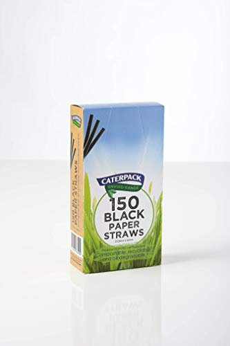 Caterpack Enviro Range Paper Straws Black 150 Pack, 210 x 6mm, Fully Recyclable, Biodegradable and compostable. Strong & Sustainable.