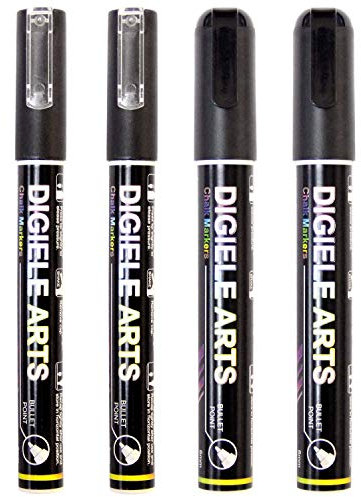 DIGIELE Kreidemarker, Kreidestift kreidestifte Schwarz für Whiteboard, Fenster & Glas, Trocken oder Feucht Abwischbare Flüssigkreide, Reversibel Stiftspitze (3 mm / 6 mm)