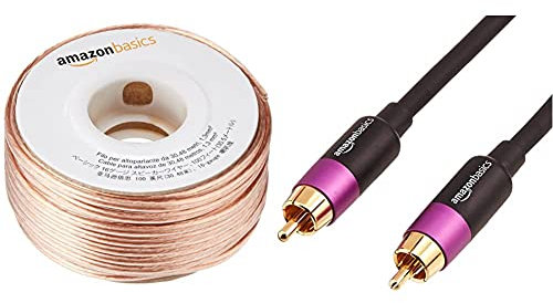 Amazon Basics 16-Gauge Speaker Wire 1.3 mm² - 30.48 m (100 feet) & Subwoofer Cable - 4.6 m