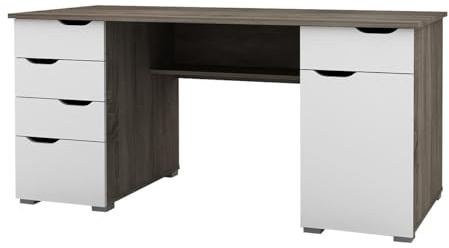 Alphason,AW1374DO,Kentucky Sturdy Wood Effect desk - Dark Oak and Gloss White,Dark Oak and Gloss White,750x1600x670mm