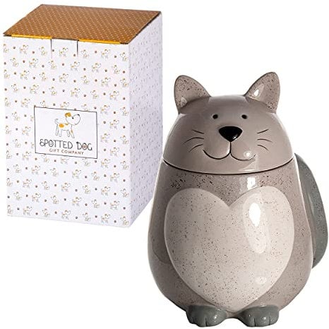 SPOTTED DOG GIFT COMPANY - Keksdose aus Keramik Vorratsdose in Katzen-Form mit Deckel - Katze Geschenk für Katzenliebhaber und Katzenfreunde