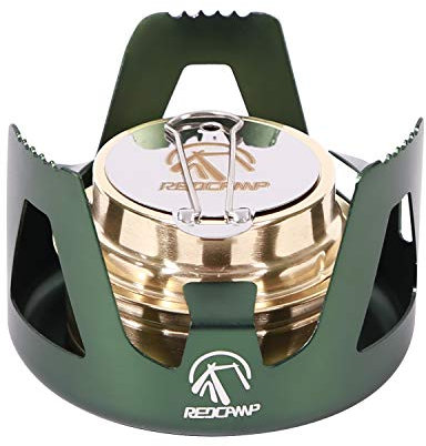 REDCAMP Mini bruciatore a spirito, fornello ad alcol in ottone con fiamma regolabile e protezione dal vento, fornello da campeggio portatile ultraleggero per barbecue, escursionismo, cucina all'aperto