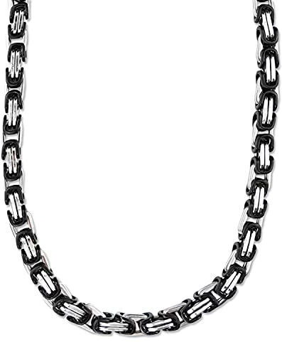 König Design 9 mm Königskette Armband Herrenkette Männer Kette Halskette Panzerkette, 40 cm Silber/Schwarz Edelstahl Ketten