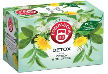 Pompadour Tè 1913 | Tisana Detossinante Plus a Base di Erbe Aromatiche | Infuso con Ortica e Tè Verde - 18 Bustine di Tè (39.6 Gr)