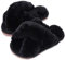 Hitopteu Pantofole Donna Peluche Casa Scarpe Bambini Invernali Slippers Ciabatte Aperta Pantofole Pelose Fluffy Infradito nero EU 41/42 per la dimensione dell'etichetta 42/43