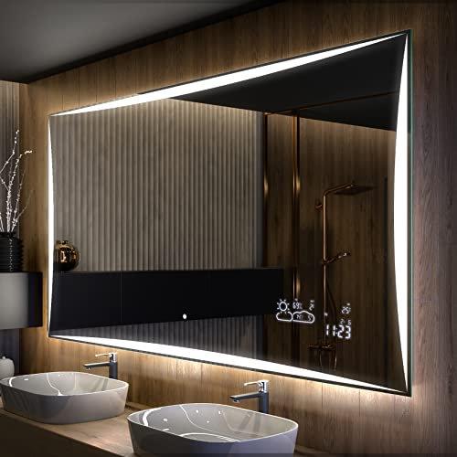 A ARTFORMA 120 x 90 cm Espejo de Baño con Iluminación LED - Luz Espejo de Pared con Accesorios - Diferentes tamaños para Baño Dormitorio Maquillaje - L77