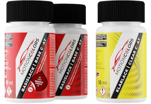MOTIONCOLORS Candy Red Pearl/Candy Rot 9SSEWTA / PN3K70 / U für Ford Autolack Lackstift Set Grundlack Basislack Klarlack je 50ml