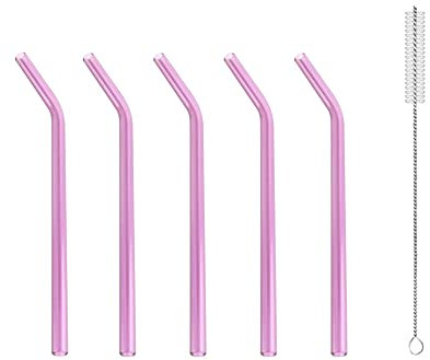 Mrinb Glasstrohalme 6 teiliges Set Strohhalm Glas mit Reinigungsbürsten Trinkhalme Wiederverwendbar BPA Frei für Cocktails, Smoothies und Säfte 8mm*18cm