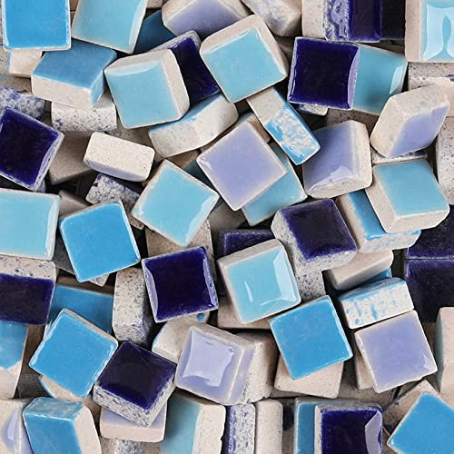 200 Stück/200 g Mosaikfliesen Quadrat Keramik Mosaik Fliesen Quadratisch 1,0 x 1,0 cm Mosaik Stücke für Heimdekoration, DIY Handwerk, Mosaik Fliesen Projekte - Blau Mix