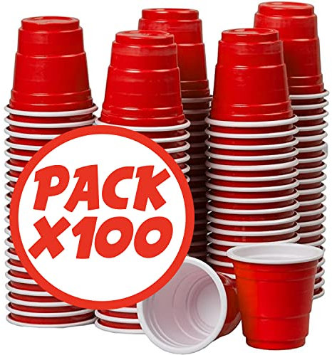 Original Cup Pack of 100 Reusable Red 4cl American Shot Cups | Beer Pong | Premium Quality | Reusable Plastic | Washable
