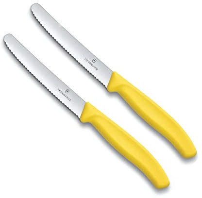 Victorinox | Küchenmesser-Set | 2 Stück Gelb | Klingenlänge: 11cm | Extra scharfer Wellenschliff | Tafelmesser mit ergonomischen Griff