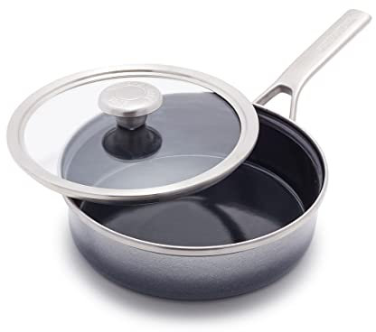 Merten & Storck European Crafted Steel Core Enameled Cookware, 1.9QT Saute Pan Jumbo Cooker with Lid, Induction, PFAS & PTFE Free, Dishwasher Safe, Oven & Broiler Safe, Cloud Grey