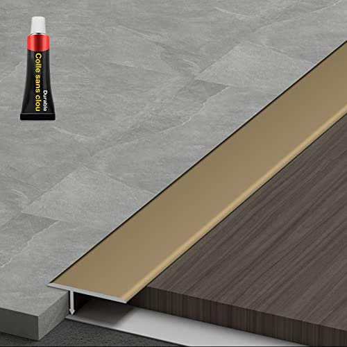 LAIDEPA T Type Abdeckleisten Für Fußböden, Aluminium Übergangsprofil, Innen Außen Dekorativ Übergangsschiene, Unebene Böden Schwellenrampe, Schnelle Montage,Matte Gold,90cm/35