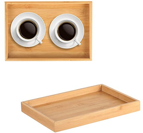 Coptiner Bamboo Serving Tray, Rectangular Wooden Breakfast Tray Serving Platter Tray for Food Coffee Drinks Dessert Dinner Used in Bedroom, Kitchen, Bathroom(28 x 19.5 x 2 cm)