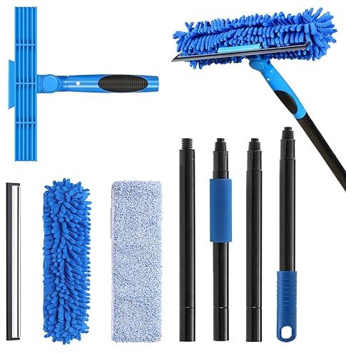 VITEVER Herramienta Profesional para Limpiar Ventanas con Barra de extensión, escobilla de Ventana 2 en 1 con Kit de Limpieza