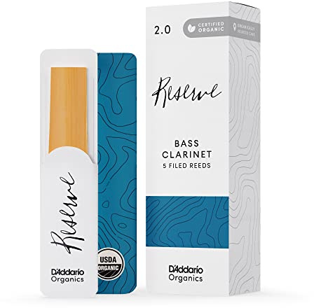 D'Addario Organic Reserve Bass Clarinet Reeds - Reeds for Clarinet - Individually Sealed - 2.0 Strength, 5 Pack