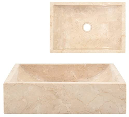 HOMIUSE Waschbecken 45x30x12 cm Natürlicher Marmor Creme Waschtisch Aufsatzwaschbecken Badunterschrank Waschbecken Waschbecken GäSte Wc Flusssteine Waschbecken Steinwaschbecken Rechteck