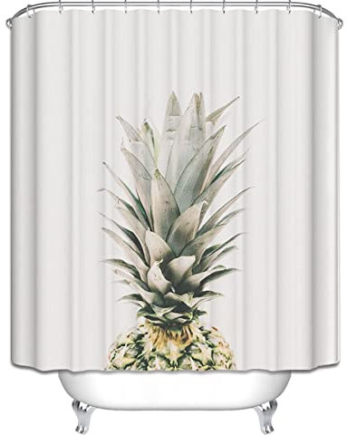 EHOMERY Duschvorhang Quadratisch Duschrollo Retro Ananas Weiß Duschvorhang Anti Schimmel Duschrollo Wandmontage Polyester Rostfreie Ösen Und 12 Hakenringe, 180X200Cm