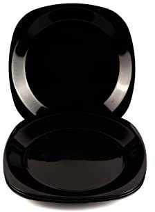 Buzztrove 4 Pcs Flat Unbreakable Plastic Plates | S/M/L for Outdoor Parties, Colorful Picnic | E-Co Friendly Reusable (Medium 23 x 23cm, Black)