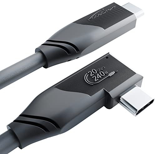 KabelDirekt – Cable USB C con conector en ángulo todo en uno, USB 3.2 Gen 2x2 – 2m (transmite datos/video a 20 Gbps, carga hasta 240W gracias a PD3.1, funciona como cable de datos, monitor, negro)