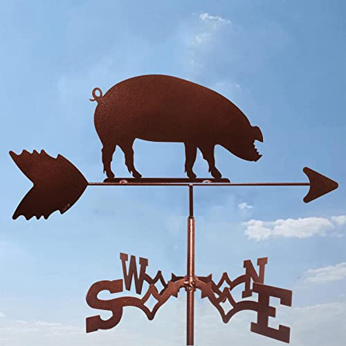 Edelstahl Innenhof Schmiedeeisen Wetterfahne Schwein Wetterfahne Retro Langlebig Bauernhof Szene Gartenstecker Innenhof Schmiedeeisen Wetterfahne Dekorative Windrichtungsanzeige für Outdo