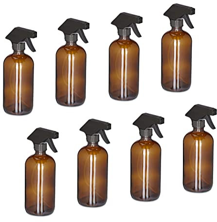 Relaxdays Spray Vide en Verre, Lot de 8, 500 ML, Jet Puissant et Large Brume, pour Cheveux ou Jardin, Marron