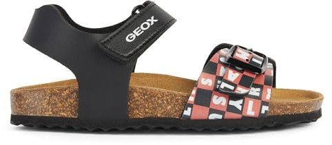 Geox Homme J Ghita Boy B Sandales, Noir/Rouge, 38 EU