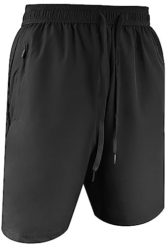 Aomig Herren Sport Shorts, Schwarz Schnell Trocknend Kurze Hose, Kurze Sporthose Herren, Elastische Taille Jogginghose Kurz Laufhose, Leichte Trainingsshorts Laufshorts mit Reißverschlusstasche (M)