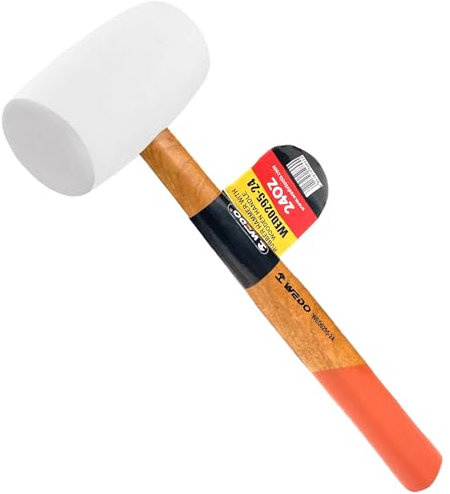 WEDO Gummihämmer,Hartgummihammer Mit Holzgriff,24oz/680g,Weiß Kopf,Verlegehammer mit zwei Seiten,Länge 331mm,für Indoor und Outdoor,keine Spuren bei Möbel,Fliesen,Fensterrahmen